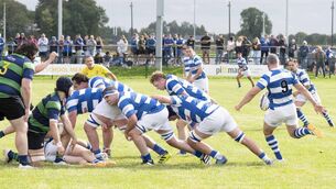 <p>A perfect box kick from scrum half Eoin Farrell clears Athy's lines.</p> <p>A perfect box kick from scrum half Eoin Farrell clears Athy's lines.</p>