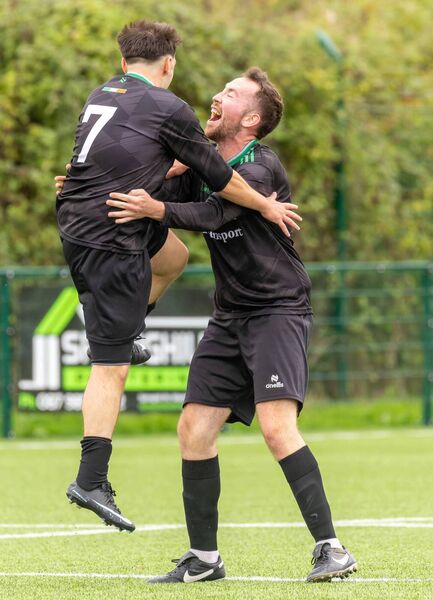 Mill Celtic’s Eric Mackey (7) celebrates with teammate Killian Harney-Lawler after scoring his team's second goal Mill Celtic’s Eric Mackey (7) celebrates with teammate Killian Harney-Lawler after scoring his team's second goal