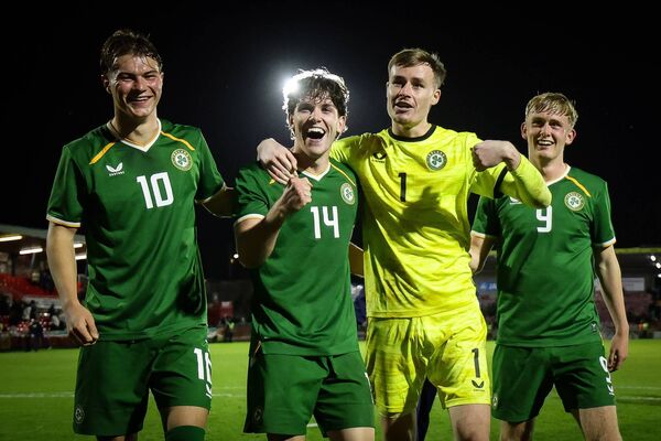 Michael Noonan, right, celebrates with Grady McDonnell, Rory Finneran and Noah Jauny and Michael Noonan after the match. Photo: ©INPHO/Nick Elliott Michael Noonan, right, celebrates with Grady McDonnell, Rory Finneran and Noah Jauny and Michael Noonan after the match. Photo: ©INPHO/Nick Elliott