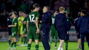 <p>Cathal McCarthy and Jim Crawford celebrate after Ireland's historic win over England in the UEFA Under 21 European Qualifiers at Turner's Cross, Cork Photo: ©INPHO/Nick Elliott</p> <p>Cathal McCarthy and Jim Crawford celebrate after Ireland's historic win over England in the UEFA Under 21 European Qualifiers at Turner's Cross, Cork Photo: ©INPHO/Nick Elliott</p>
