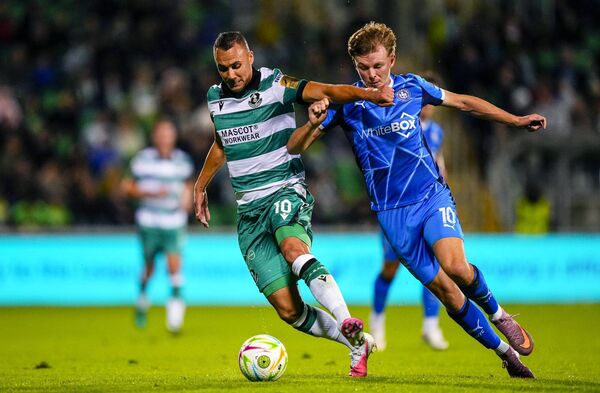 Conan Noonan puts the pressure on Shamrock Rovers’ Graham Burke during last month's Premier Division clash. Photo: ©INPHO/James Lawlor Conan Noonan puts the pressure on Shamrock Rovers’ Graham Burke during last month's Premier Division clash. Photo: ©INPHO/James Lawlor