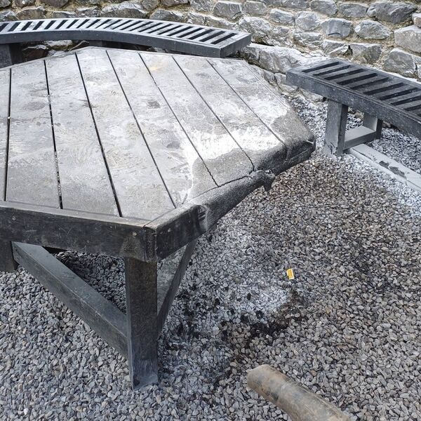 The picnic table burned last April.
