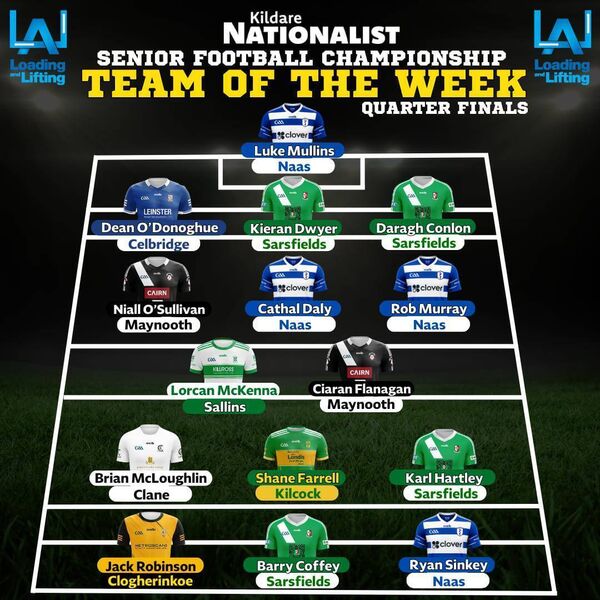 The Loading and Lifting Kildare Nationalist Senior Football Championship Team of the Week - Quarter-Finals The Loading and Lifting Kildare Nationalist Senior Football Championship Team of the Week - Quarter-Finals