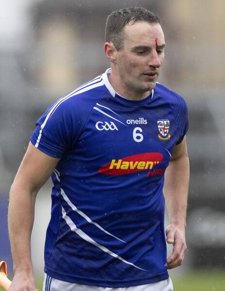 Spilling blood for the Celbridge cause in the 2020 Senior Hurling Championship semi-final against Confey Photo: Sean Brilly