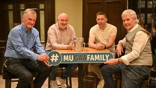 <p>Pictured at the Maynooth University Alumni Sigerson 50 celebration are Fr Dan O’Mahony (Mayo GAA), Glenn Ryan (Kildare GAA), Marc O’Sé (Kerry GAA) and Paddy Carr (Donegal GAA).</p> <p>Pictured at the Maynooth University Alumni Sigerson 50 celebration are Fr Dan O’Mahony (Mayo GAA), Glenn Ryan (Kildare GAA), Marc O’Sé (Kerry GAA) and Paddy Carr (Donegal GAA).</p>