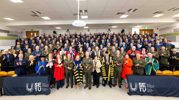 Members of the Irish Defence Forces pictured at South East Technological University’s (SETU) Kilkenny Road Campus in Carlow, where 181 Defence Forces personnel received academic awards at the University’s annual conferring ceremony on Tuesday, 27 October. This year, SETU celebrated the achievements of up to 4,000 graduates across its campuses 	Photos: Mary Browne